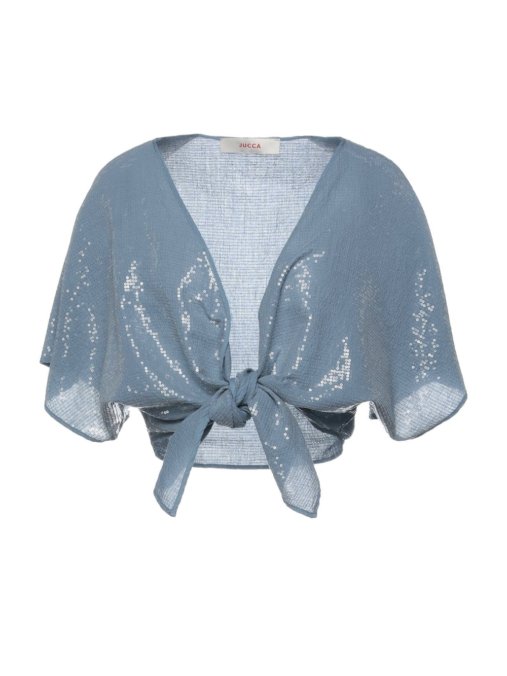 Sky Blue Sequin Tie-Front Shrug